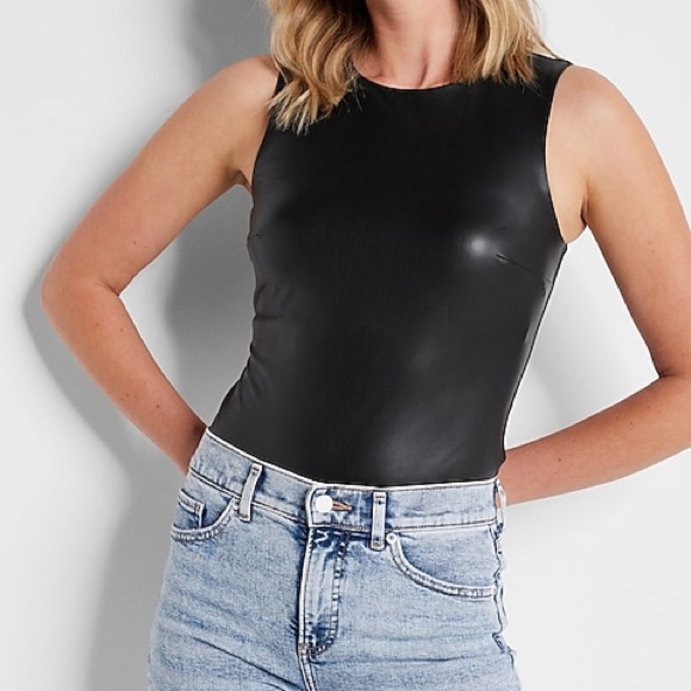 NWOT - Dark Green Express Faux Leather Bodycon Bodysuit